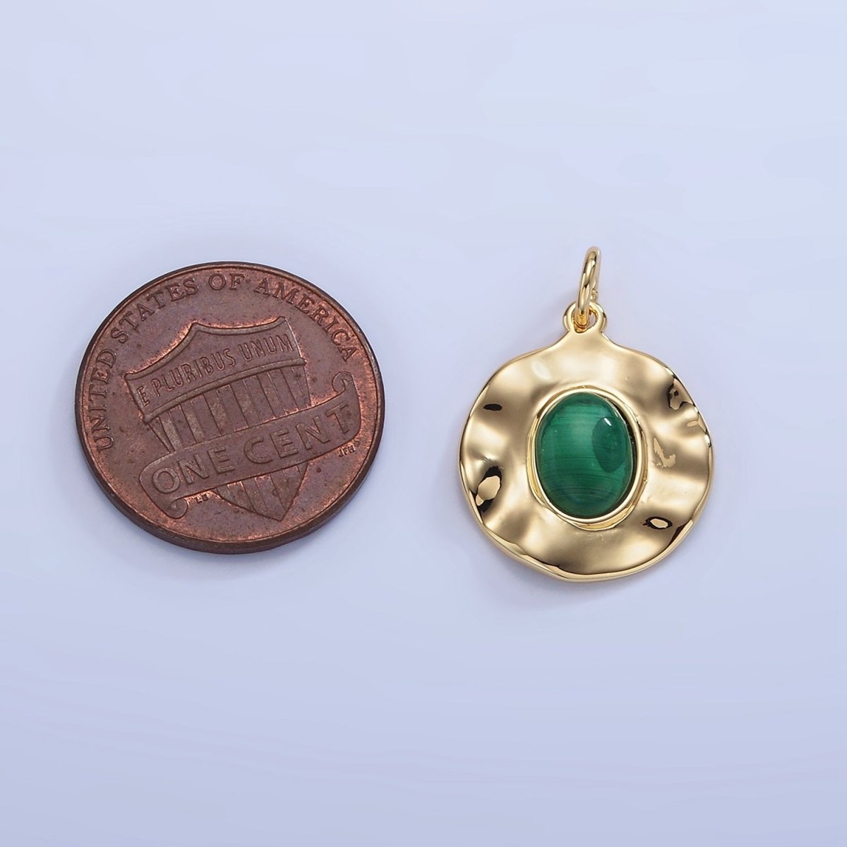 16K Gold Filled Malachite Gemstone Hammered Charm | C357 - DLUXCA