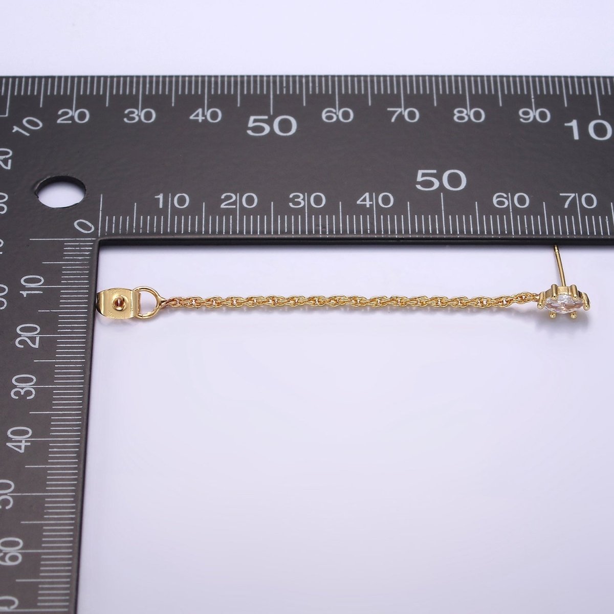 16K Gold Filled Marquise CZ Chain Link Stud Earrings | T060 - DLUXCA
