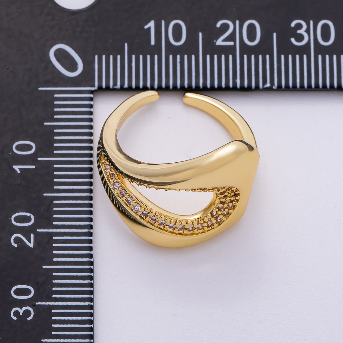 16K Gold Filled Micro Paved CZ Abstract Molten Open Ring | Rings - 00067 - DLUXCA