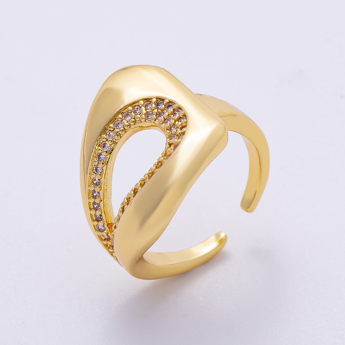 16K Gold Filled Micro Paved CZ Abstract Molten Open Ring | Rings - 00067 - DLUXCA