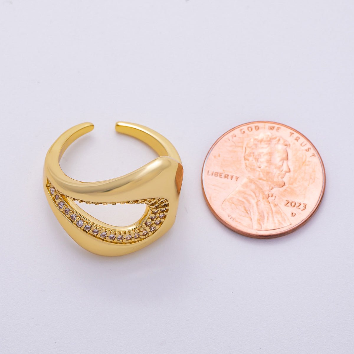 16K Gold Filled Micro Paved CZ Abstract Molten Open Ring | Rings - 00067 - DLUXCA