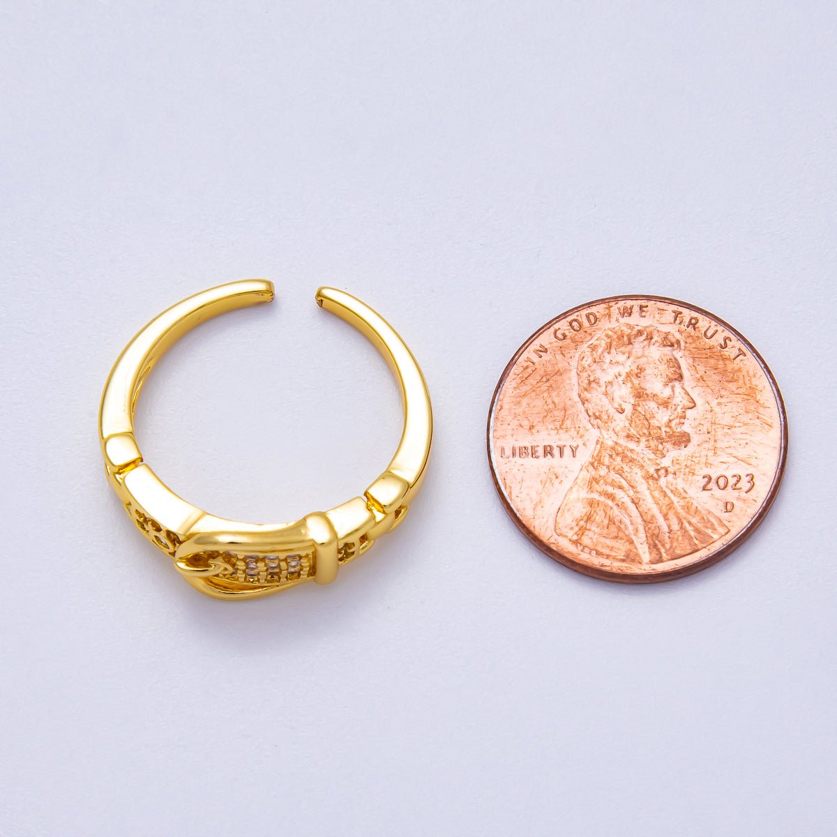16K Gold Filled Micro Paved CZ Belt Buckle Ring | RINGS - 00077 - DLUXCA