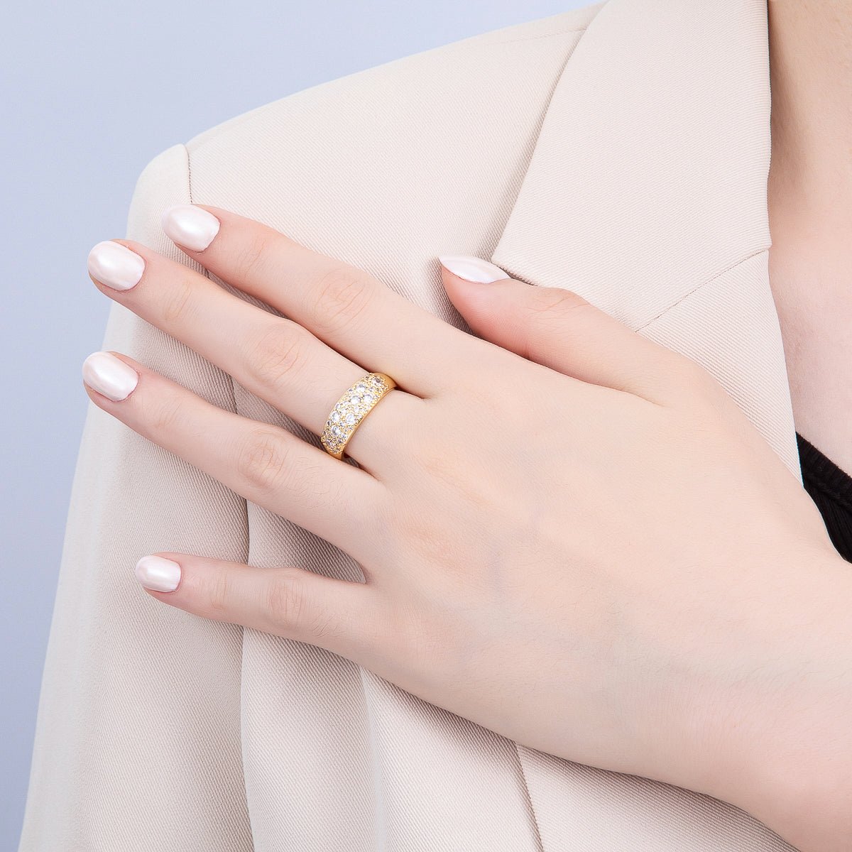 16K Gold Filled Micro Paved CZ Cluster Wide Dome Adjustable Ring in Gold & Silver | Rings - 00078 Rings - 00079 - DLUXCA