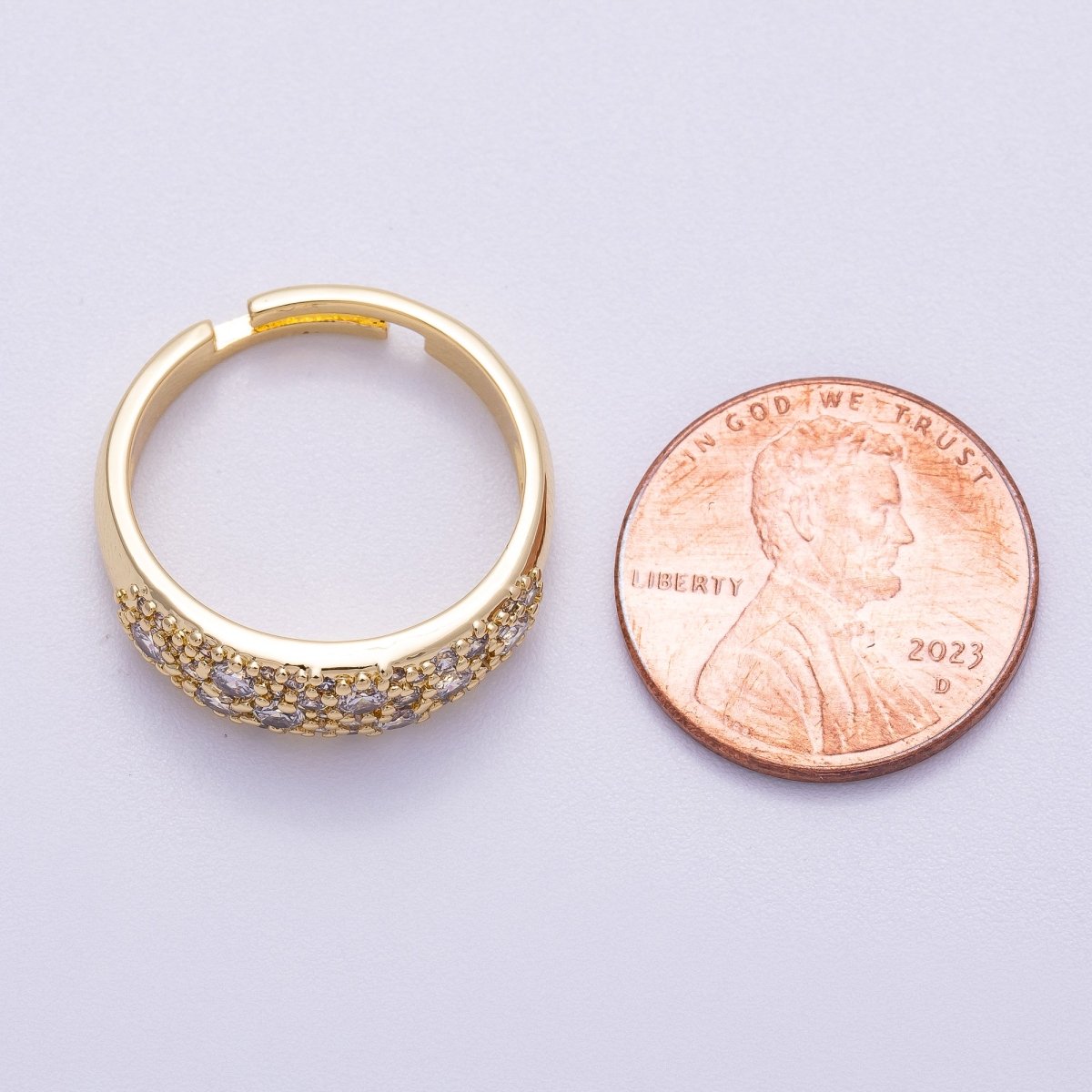 16K Gold Filled Micro Paved CZ Cluster Wide Dome Adjustable Ring in Gold & Silver | Rings - 00078 Rings - 00079 - DLUXCA