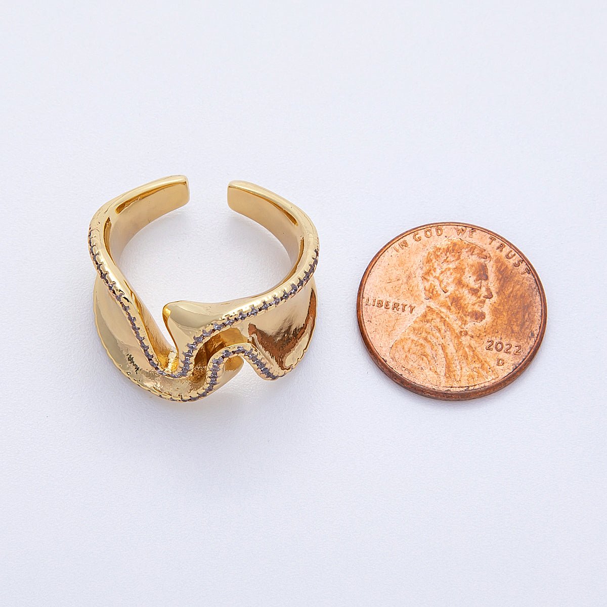 16K Gold Filled Micro Paved CZ Foil Wavy Abstract Statement Ring | Rings - 00021 - DLUXCA