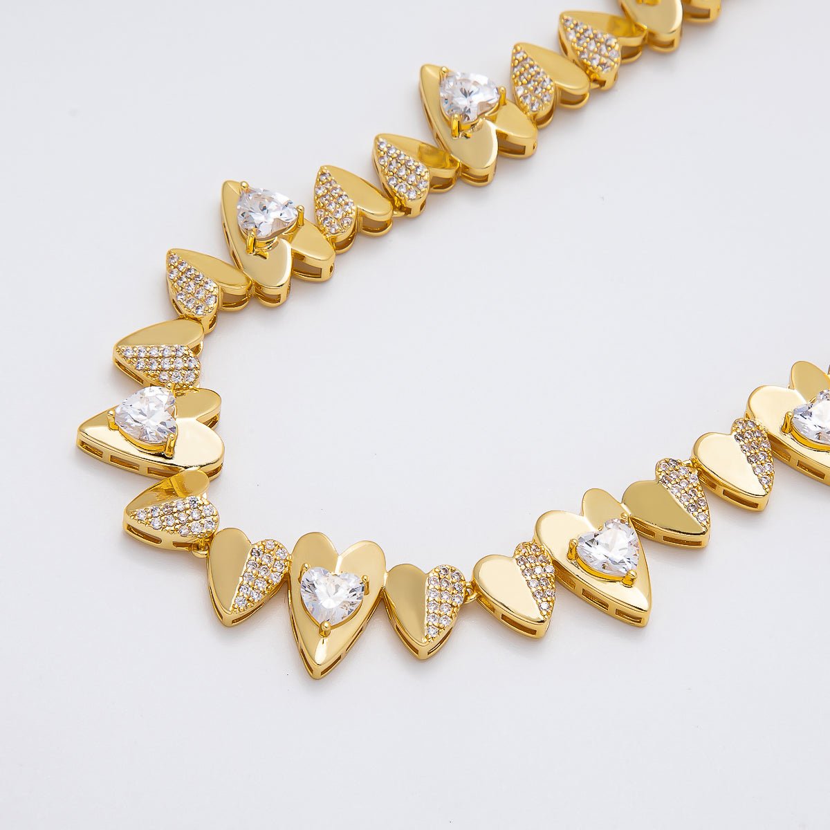 16K Gold Filled Micro Paved CZ Heart Geometric Chain 17 Inch Necklace | WA - 04268 - DLUXCA