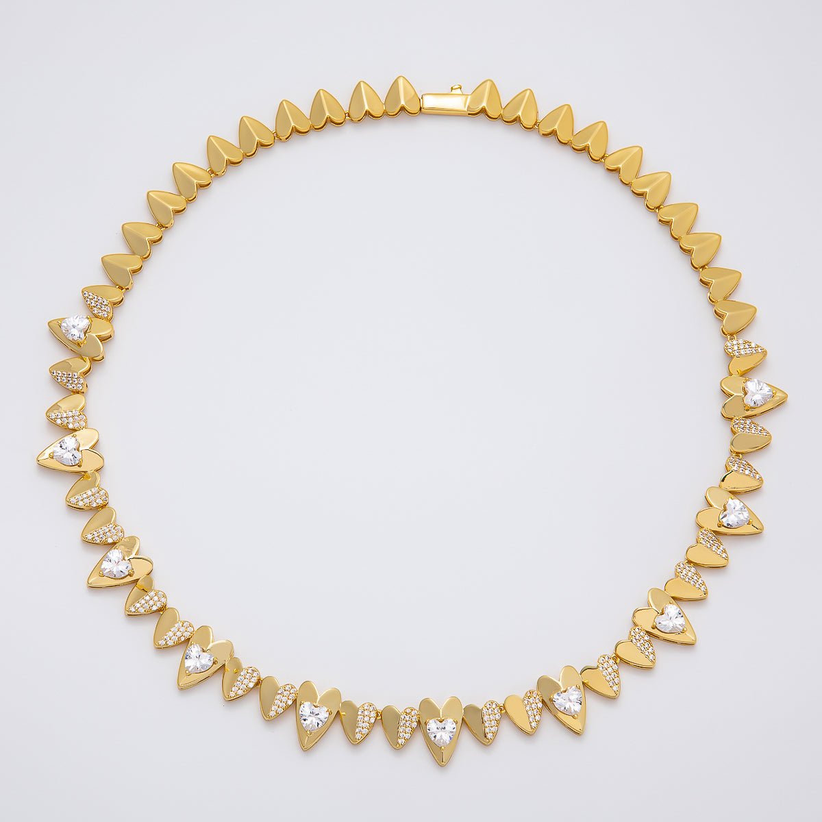 16K Gold Filled Micro Paved CZ Heart Geometric Chain 17 Inch Necklace | WA - 04268 - DLUXCA