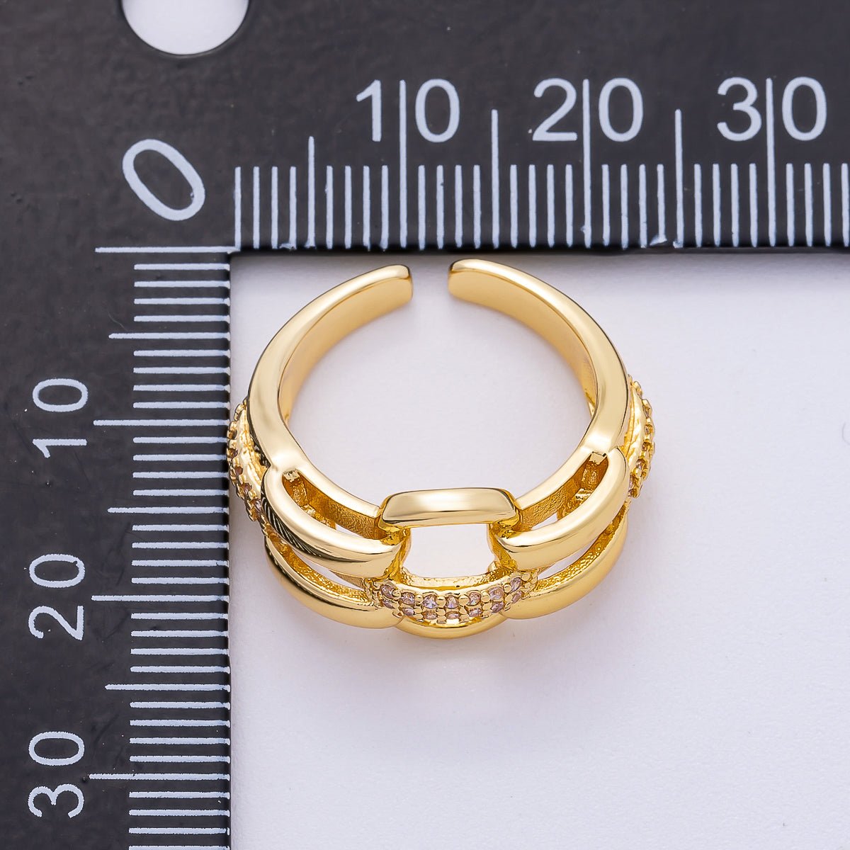 16K Gold Filled Micro Paved CZ Interlock Link Geometric Ring | Rings - 00070 - DLUXCA
