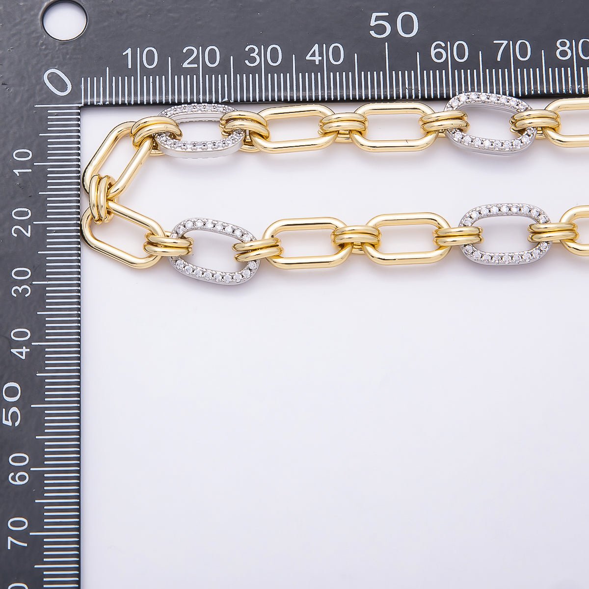 16K Gold Filled Micro Paved CZ Mixed Metal Paperclip Unfinished Chain by Yard | Roll - 01872 - DLUXCA