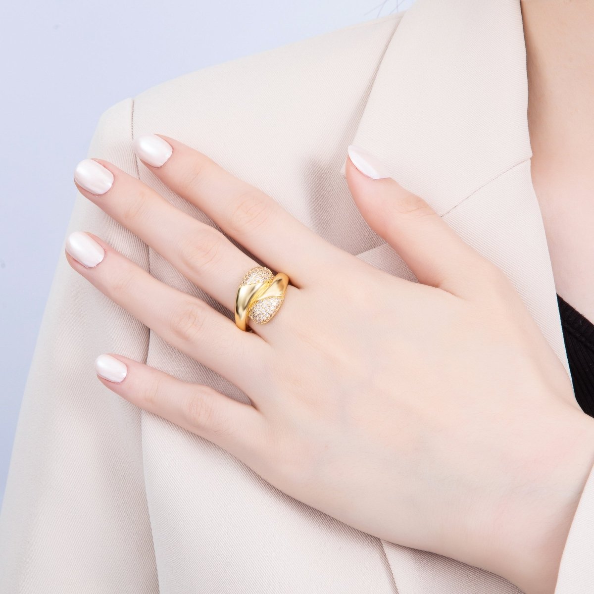 16K Gold Filled Micro Paved CZ Molten Adjustable Ring | Rings - 00068 - DLUXCA