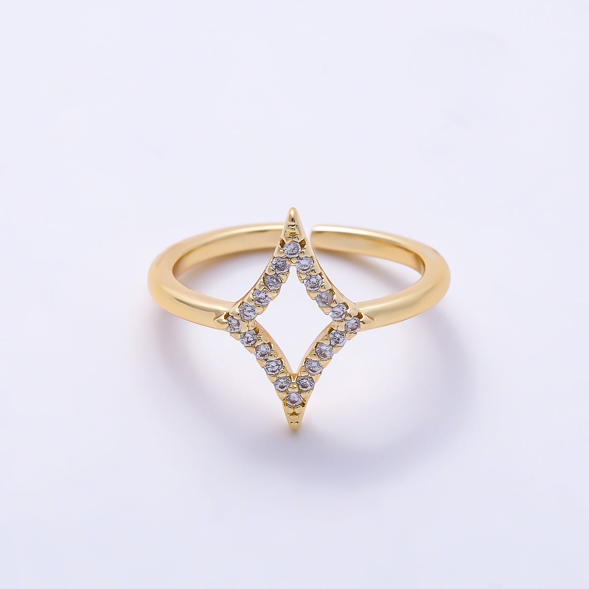 16K Gold Filled Micro Paved CZ North Starburst Open Adjustable Pinky Ring | Rings-00385 - DLUXCA