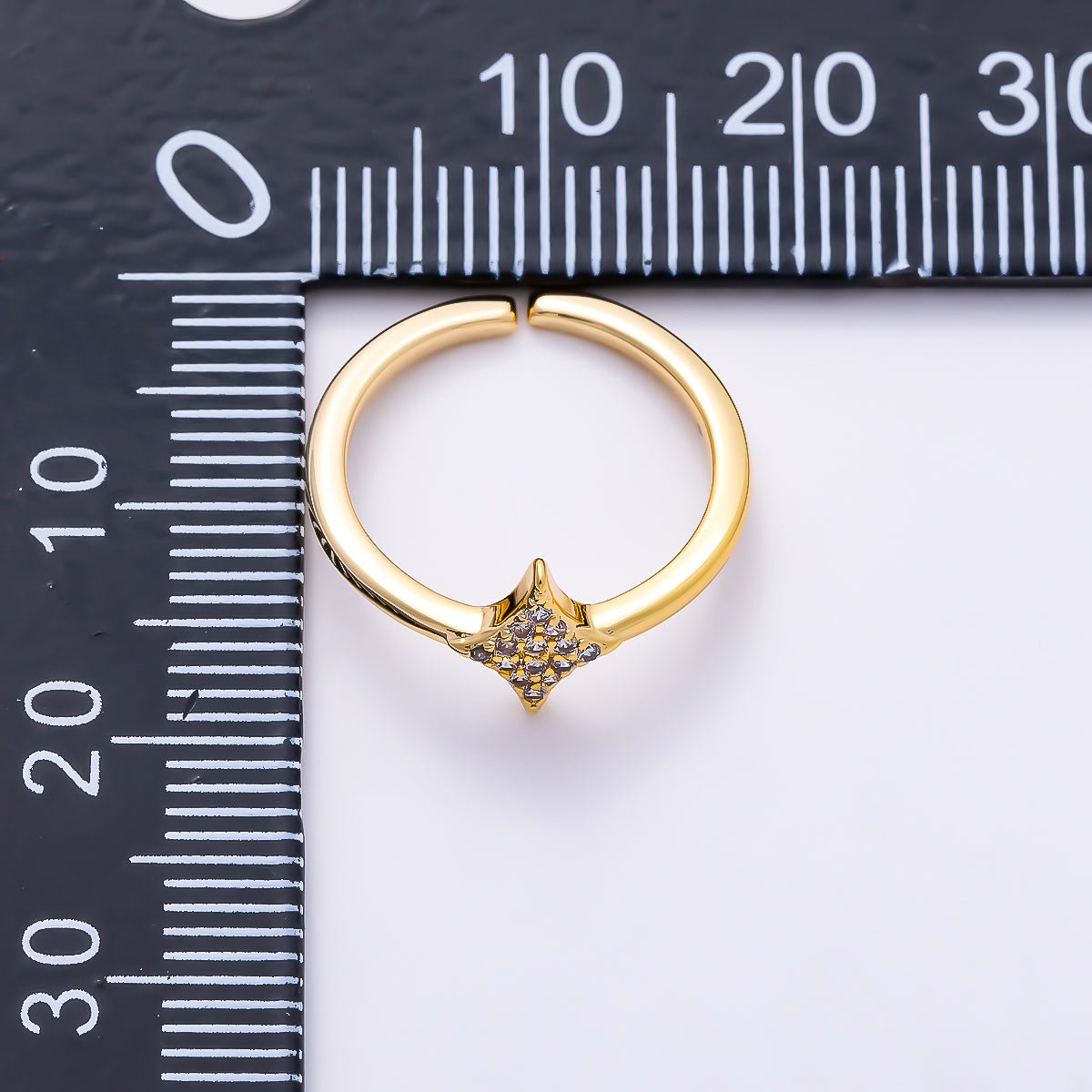 16K Gold Filled Micro Paved CZ North Starburst Rhombus Adjustable Pinky Ring | Rings-00380 - DLUXCA