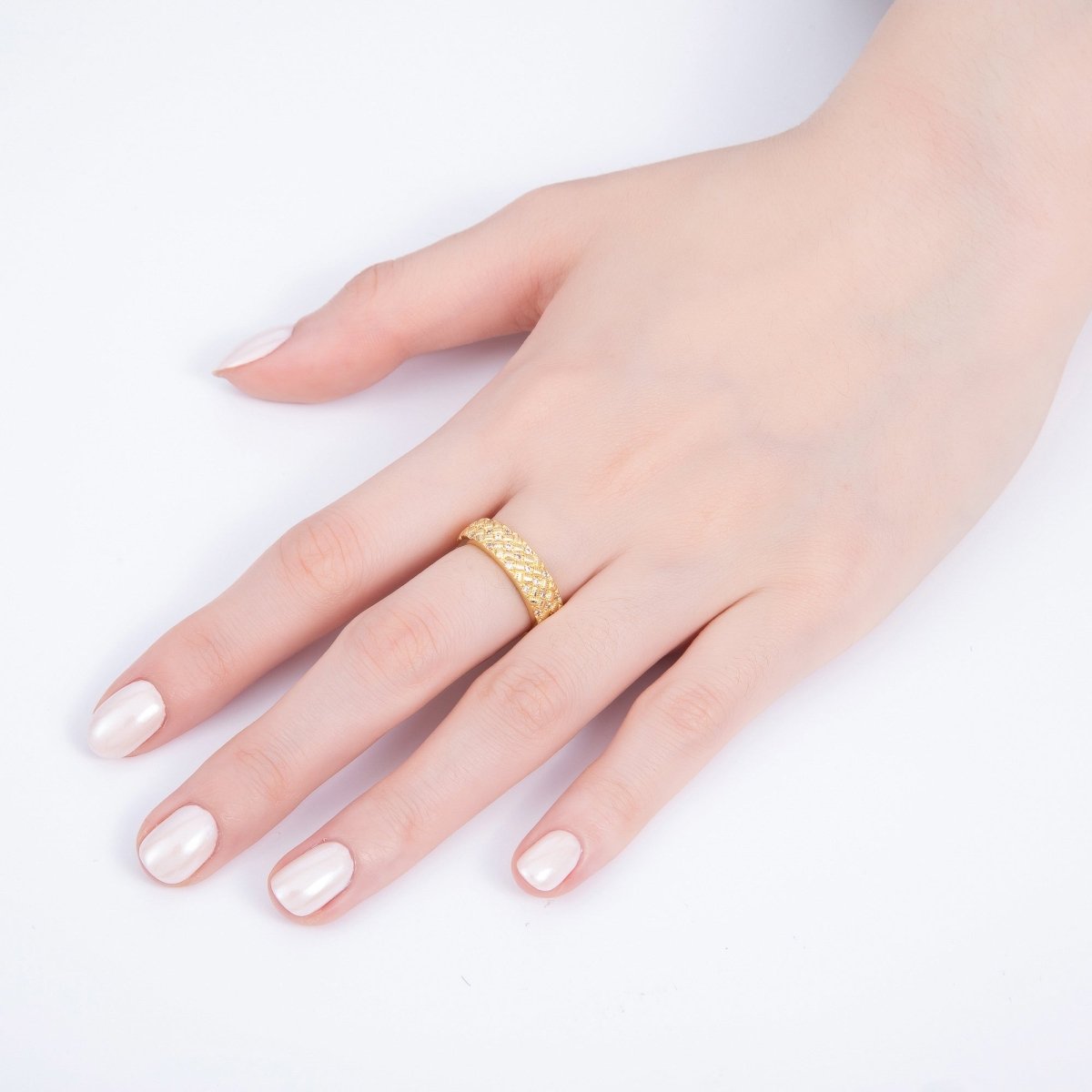 16K Gold Filled Micro Paved CZ Ribbed Line - Textured Woven Ring | Rings - 00072 - DLUXCA