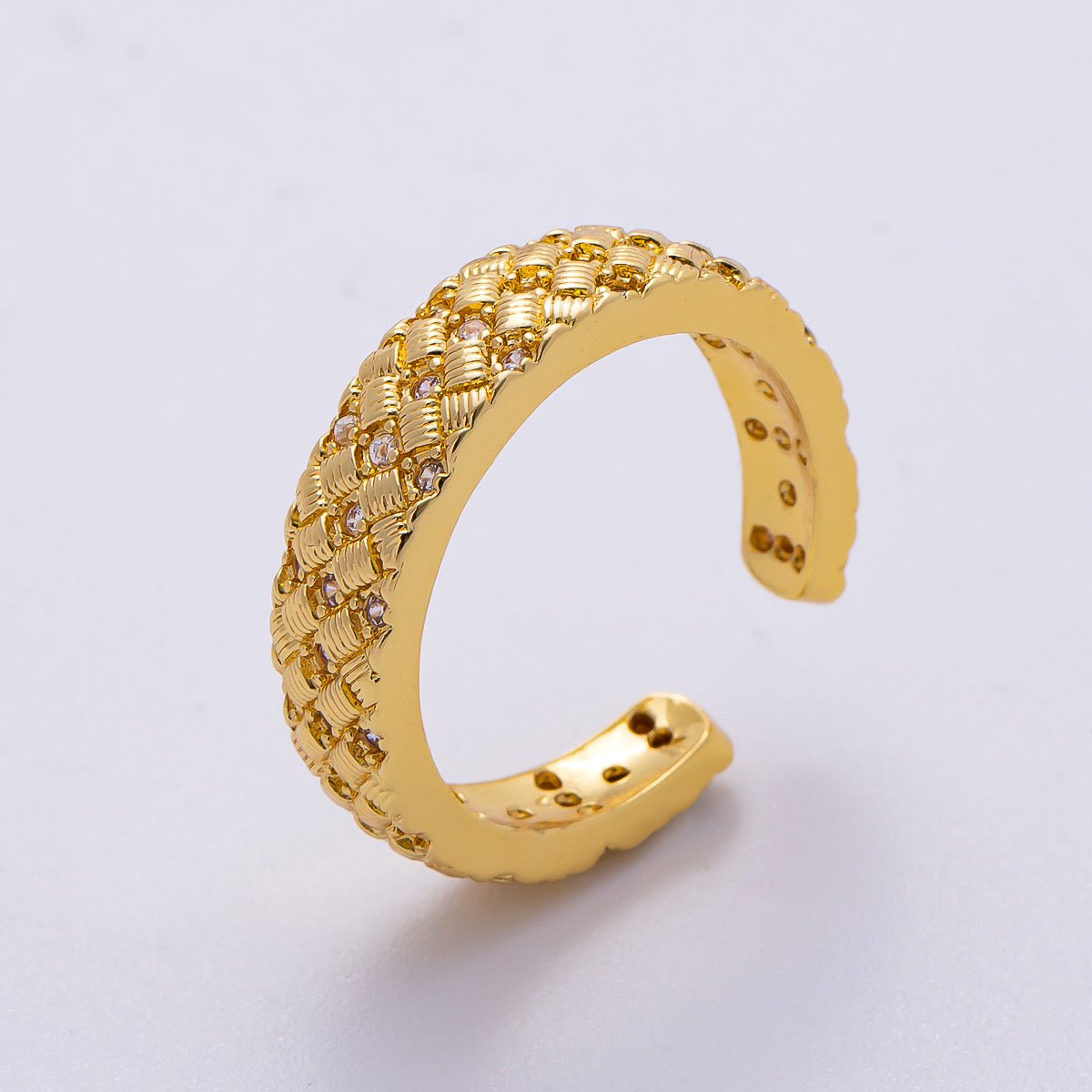 16K Gold Filled Micro Paved CZ Ribbed Line - Textured Woven Ring | Rings - 00072 - DLUXCA