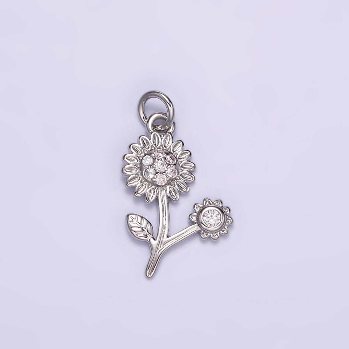 16K Gold Filled Micro Paved CZ Sunflower Charm in Gold & Silver | M117 - DLUXCA