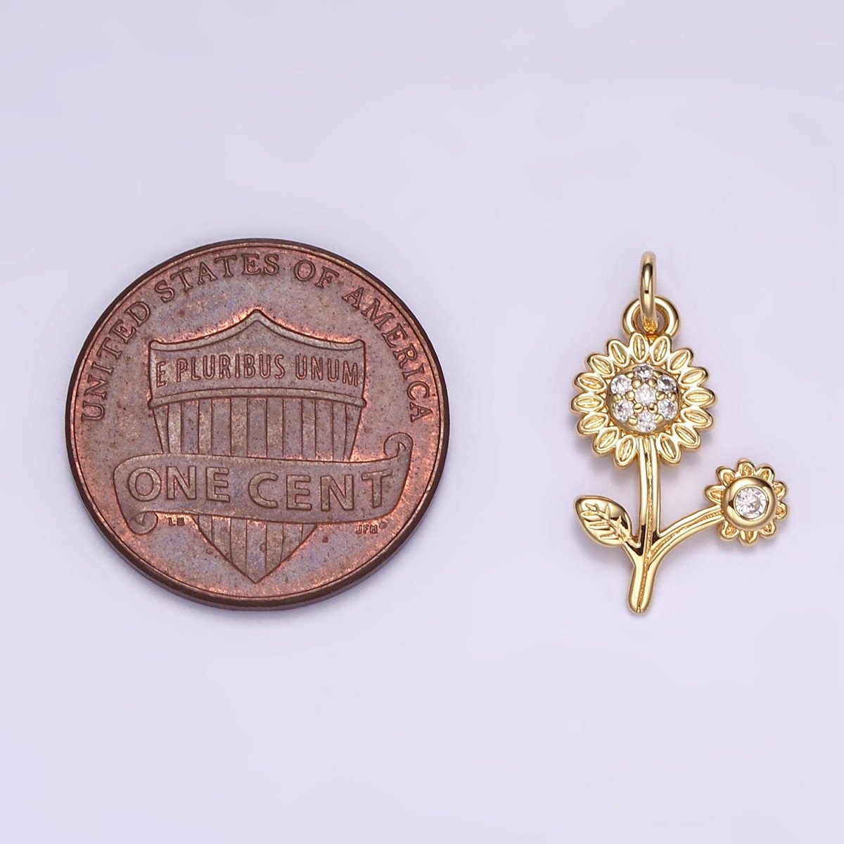 16K Gold Filled Micro Paved CZ Sunflower Charm in Gold & Silver | M117 - DLUXCA