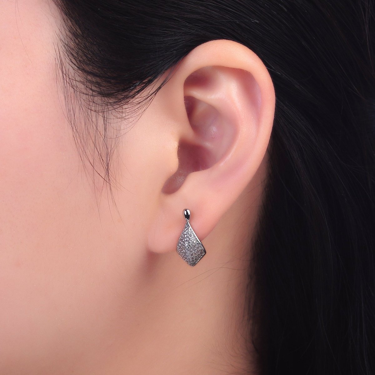 16K Gold Filled Micro Paved CZ Teardrop Dome Hinge Hoop Earrings in Gold & Silver | AB1413 AB1414 - DLUXCA