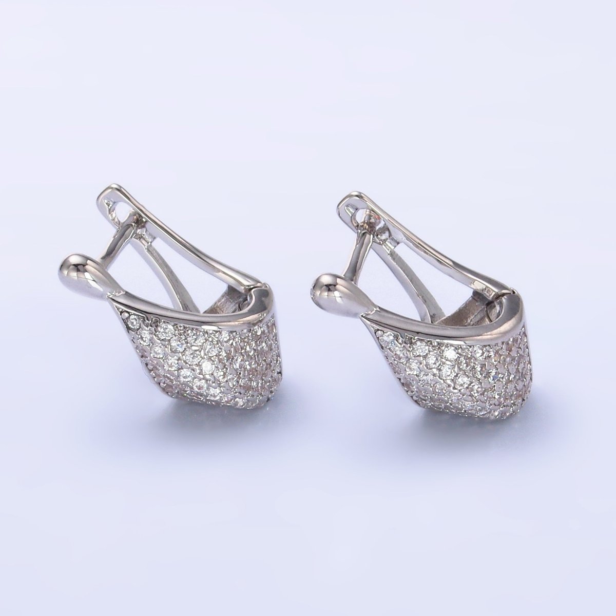 16K Gold Filled Micro Paved CZ Teardrop Dome Hinge Hoop Earrings in Gold & Silver | AB1413 AB1414 - DLUXCA