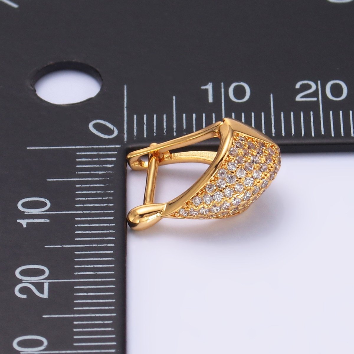 16K Gold Filled Micro Paved CZ Teardrop Dome Hinge Hoop Earrings in Gold & Silver | AB1413 AB1414 - DLUXCA