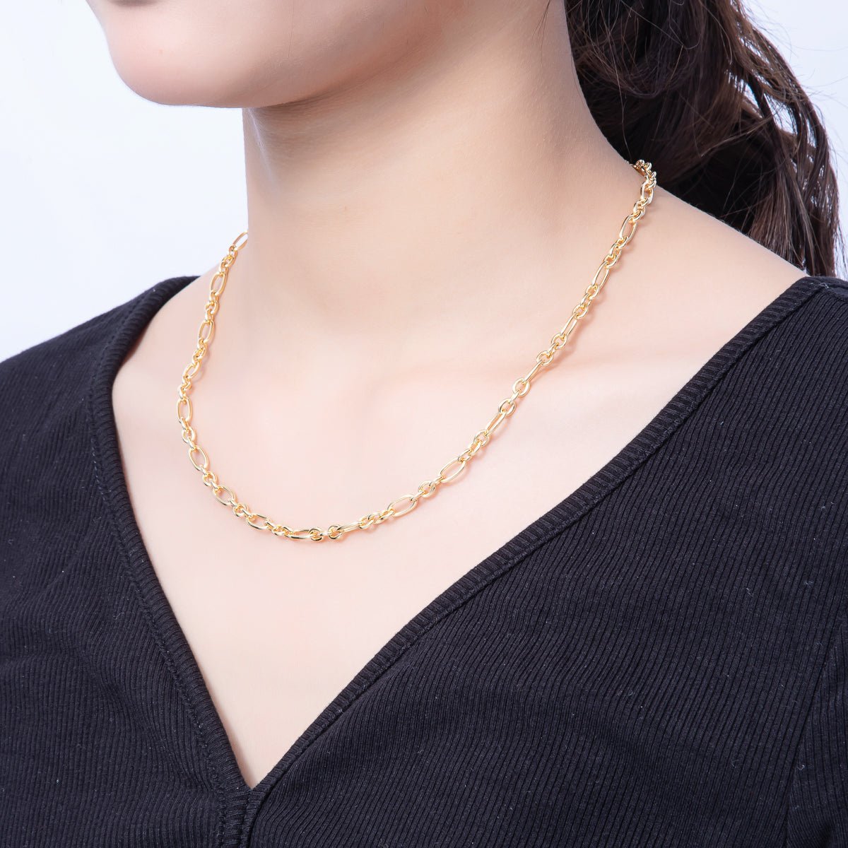 16K Gold Filled Minimalist Figaro Chain 17.5 Inch, 19.5 Inch Necklace | WA - 4068 WA - 4069 - DLUXCA