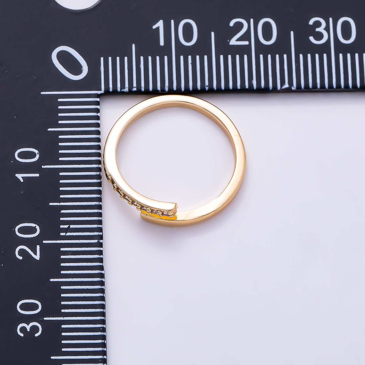 16K Gold Filled Minimalist Micro Paved CZ Asymmetric Bypass Adjustable Pinky Ring | Rings-00383 - DLUXCA