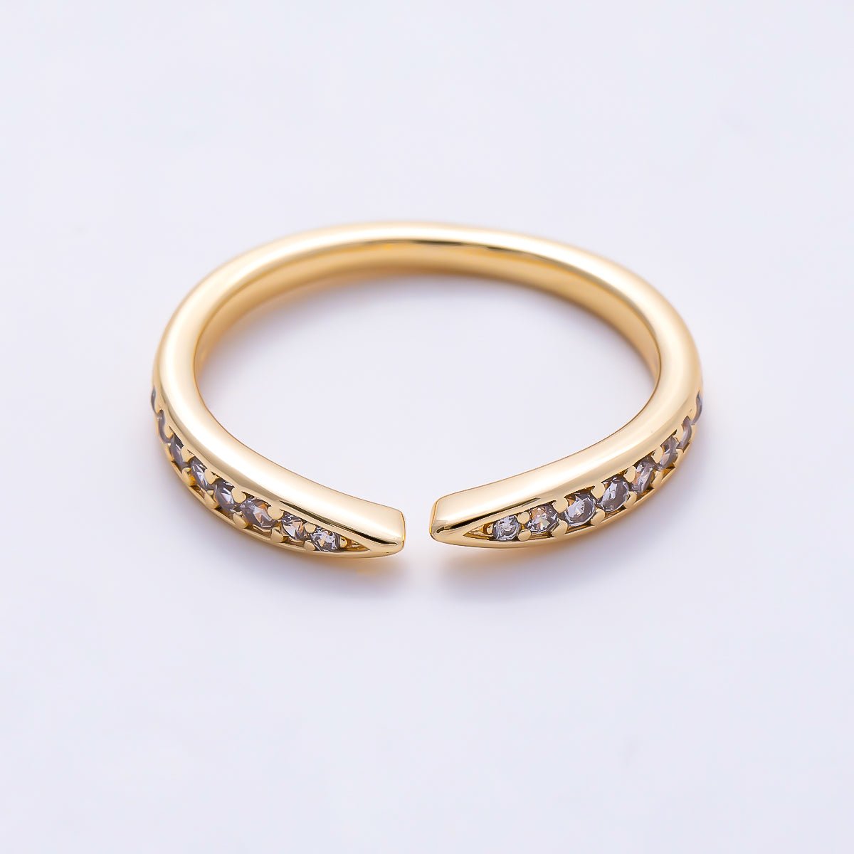 16K Gold Filled Minimalist Micro Paved CZ Tapered Open Cuff Band Adjustable Pinky Ring | Rings-00388 - DLUXCA