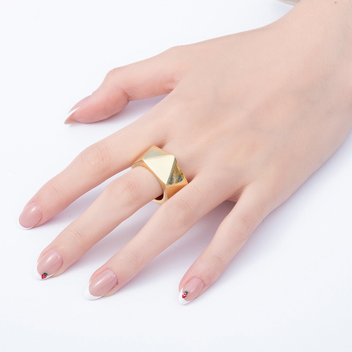 16K Gold Filled Minimalist Multifaceted Geometric Wide Band Ring | Rings-00308 - DLUXCA