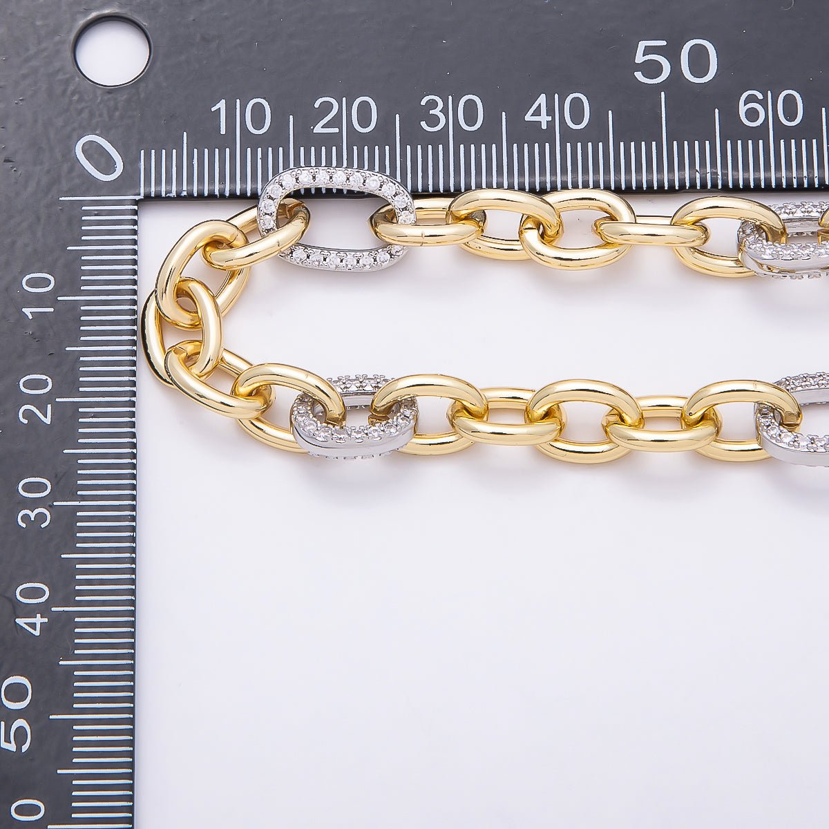 16K Gold Filled Mixed Metal Micro Paved CZ Cable Unfinished Chain by Yard | Roll - 01873 - DLUXCA