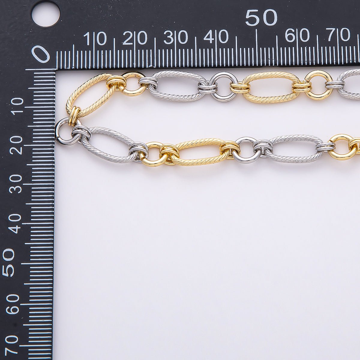 16K Gold Filled Mixed Metal Ribbed Oval Paperclip Unfinished Chain by Yard | Roll - 01871 - DLUXCA