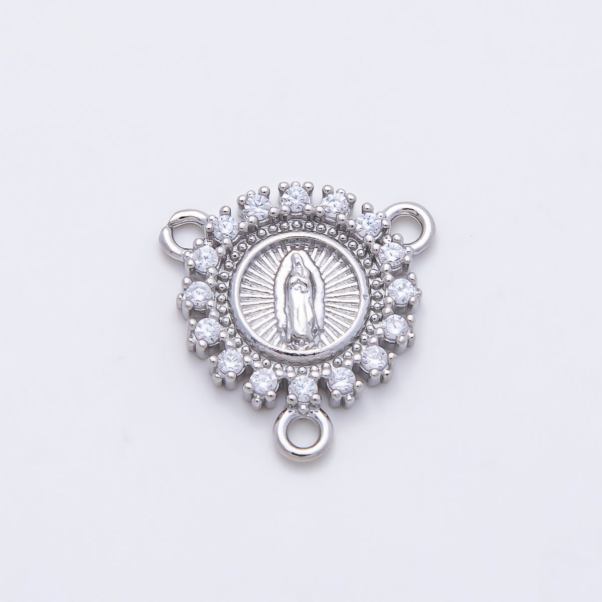 16K Gold Filled Mother Mary Micro Paved CZ Round Triple Connector in Gold & Silver | CONNECTORS-00026 - DLUXCA