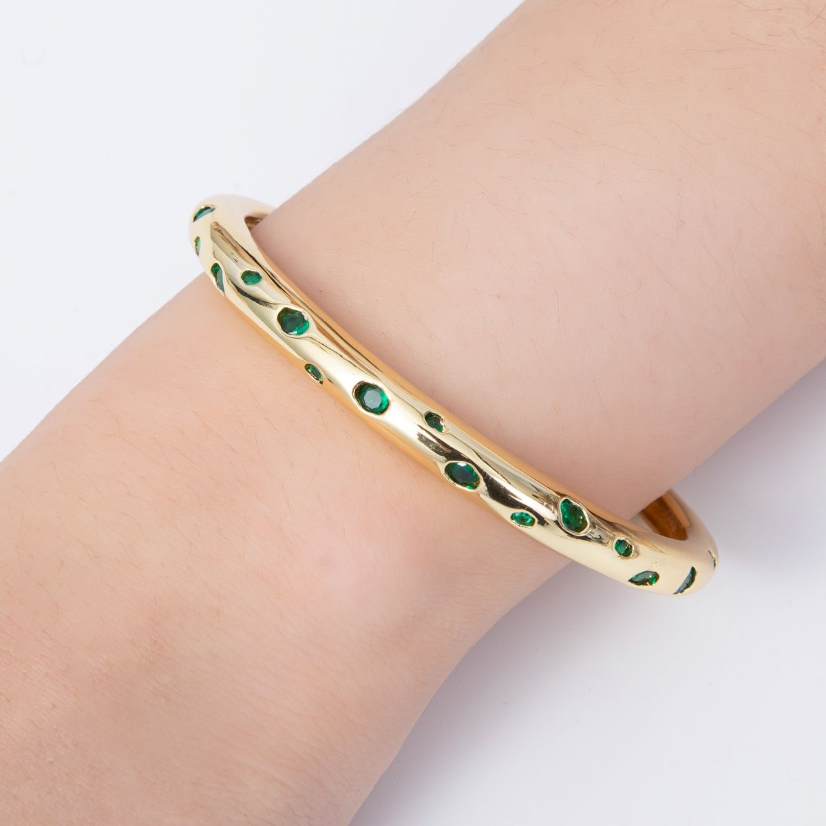 16K Gold Filled Multicolor, Green Dotted CZ Cuff Bracelet | WA - 04118 WA - 04119 - DLUXCA