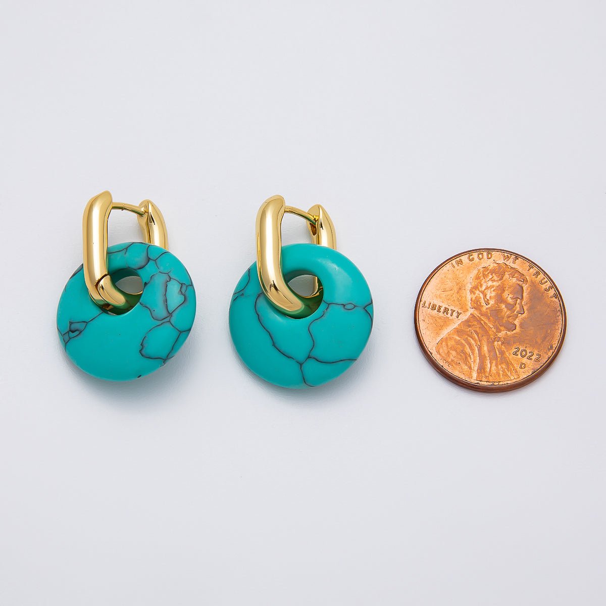 16K Gold Filled Natural Gemstone Donut Drop Oblong Hoop Earrings | EARRINGS - 00245 ~ EARRINGS - 00247 - DLUXCA