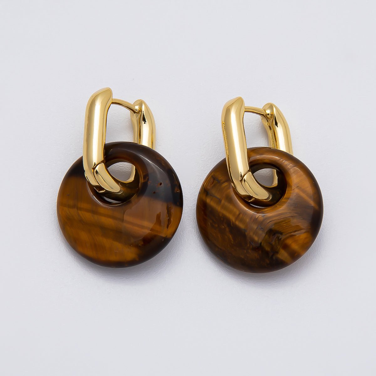 16K Gold Filled Natural Gemstone Donut Drop Oblong Hoop Earrings | EARRINGS - 00245 ~ EARRINGS - 00247 - DLUXCA