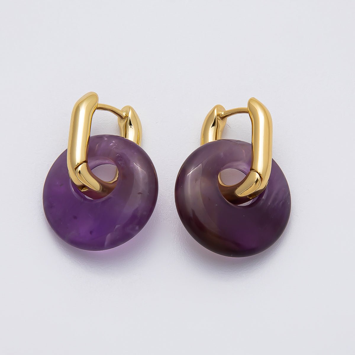 16K Gold Filled Natural Gemstone Donut Drop Oblong Hoop Earrings | EARRINGS - 00245 ~ EARRINGS - 00247 - DLUXCA