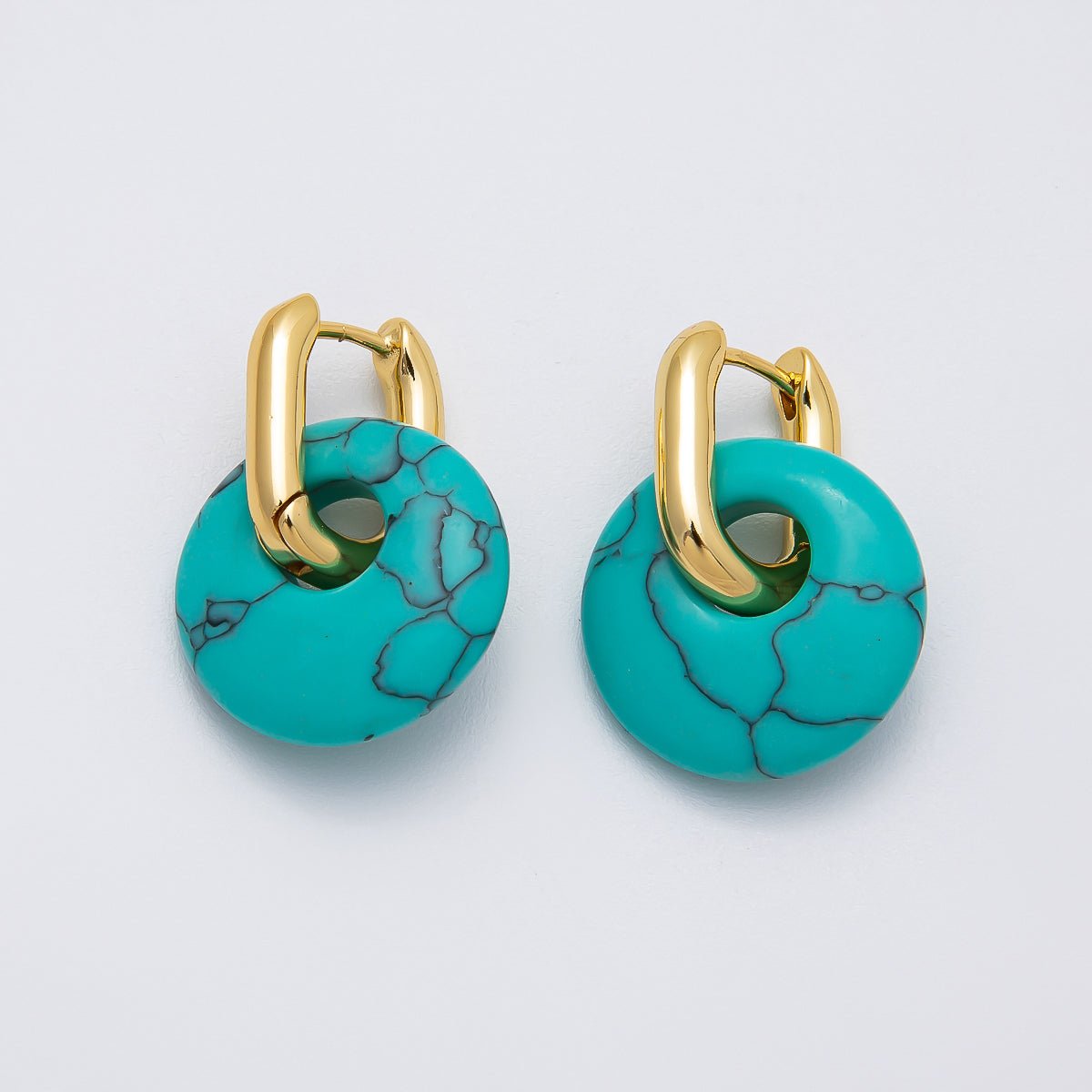 16K Gold Filled Natural Gemstone Donut Drop Oblong Hoop Earrings | EARRINGS - 00245 ~ EARRINGS - 00247 - DLUXCA