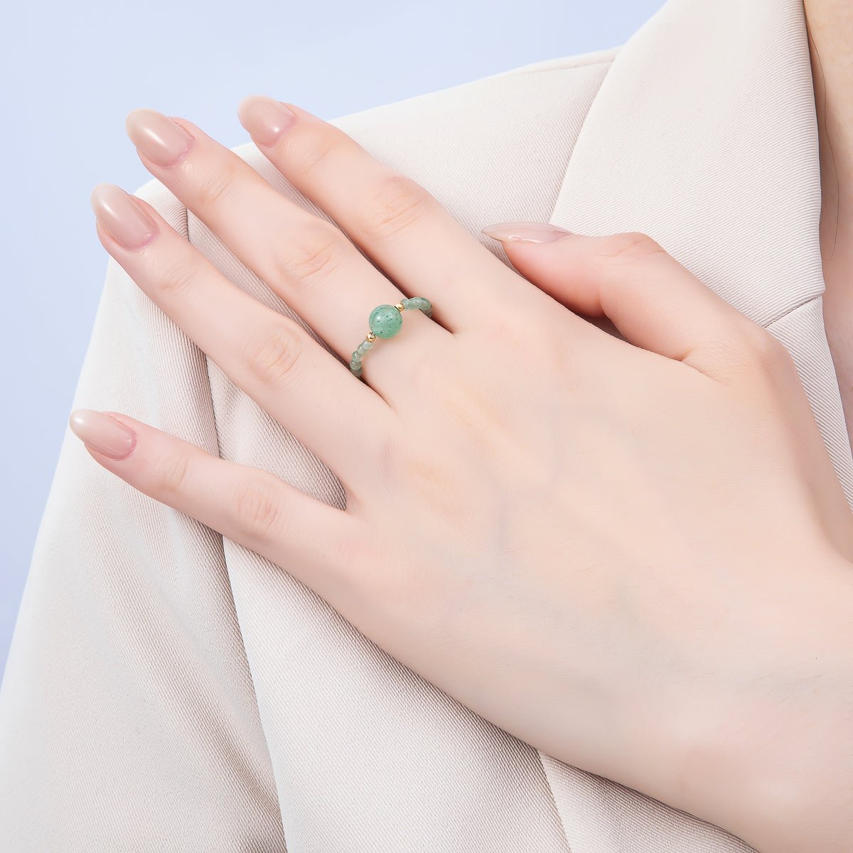 16K Gold Filled Natural Gemstone Round Beaded Elastic Stretch Ring | Rings - 00096 ~ Rings - 00107 - DLUXCA