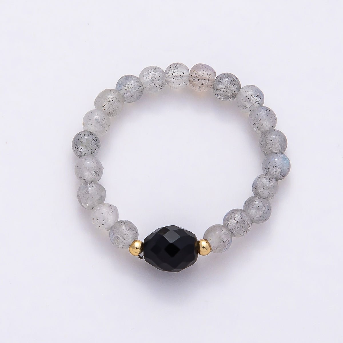 16K Gold Filled Natural Gemstone Round Beaded Elastic Stretch Ring | Rings - 00096 ~ Rings - 00107 - DLUXCA