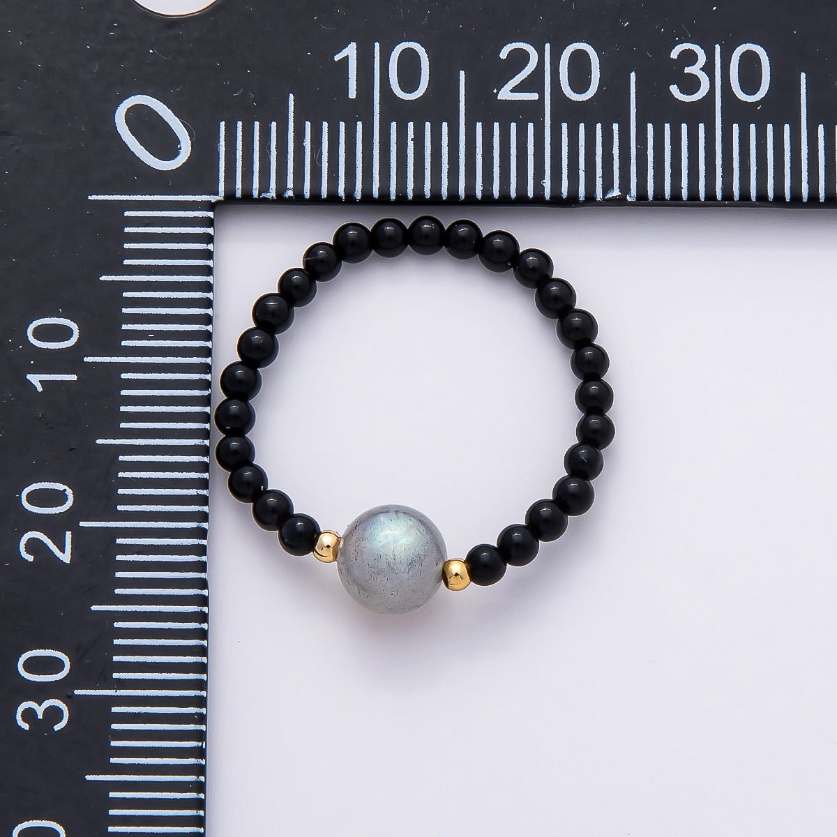 16K Gold Filled Natural Gemstone Round Beaded Elastic Stretch Ring | Rings - 00096 ~ Rings - 00107 - DLUXCA