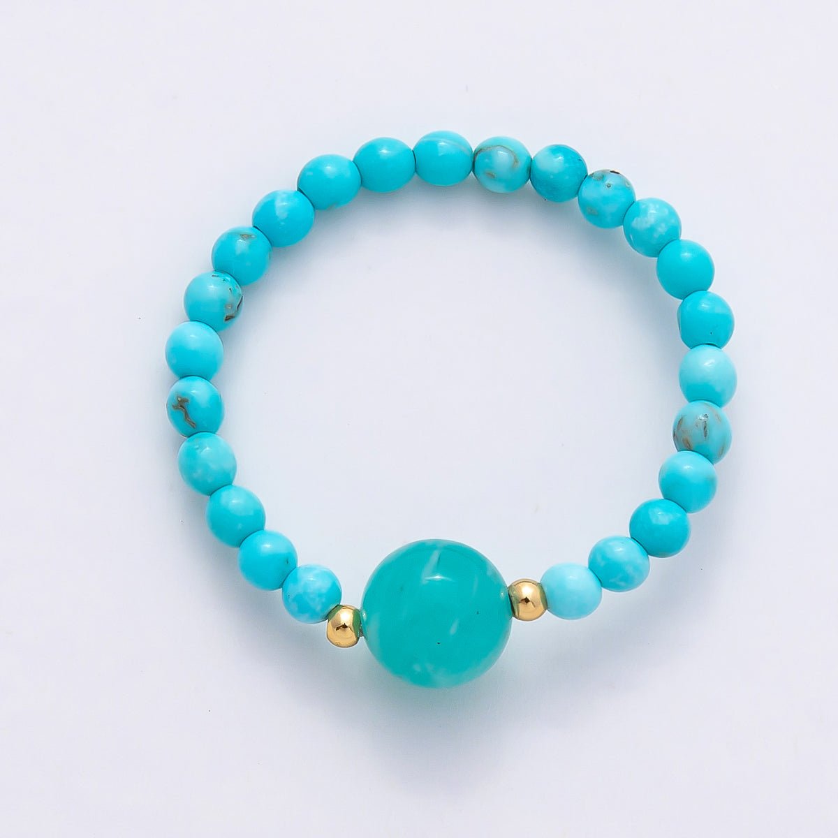16K Gold Filled Natural Gemstone Round Beaded Elastic Stretch Ring | Rings - 00096 ~ Rings - 00107 - DLUXCA