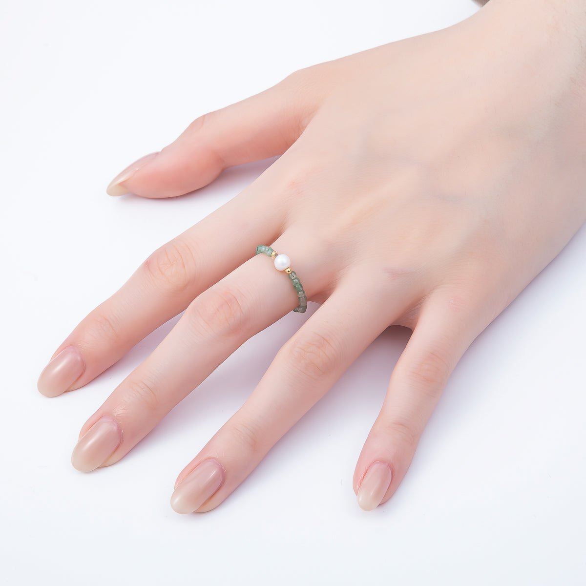 16K Gold Filled Natural Gemstone Round Beaded Elastic Stretch Ring | Rings - 00096 ~ Rings - 00107 - DLUXCA