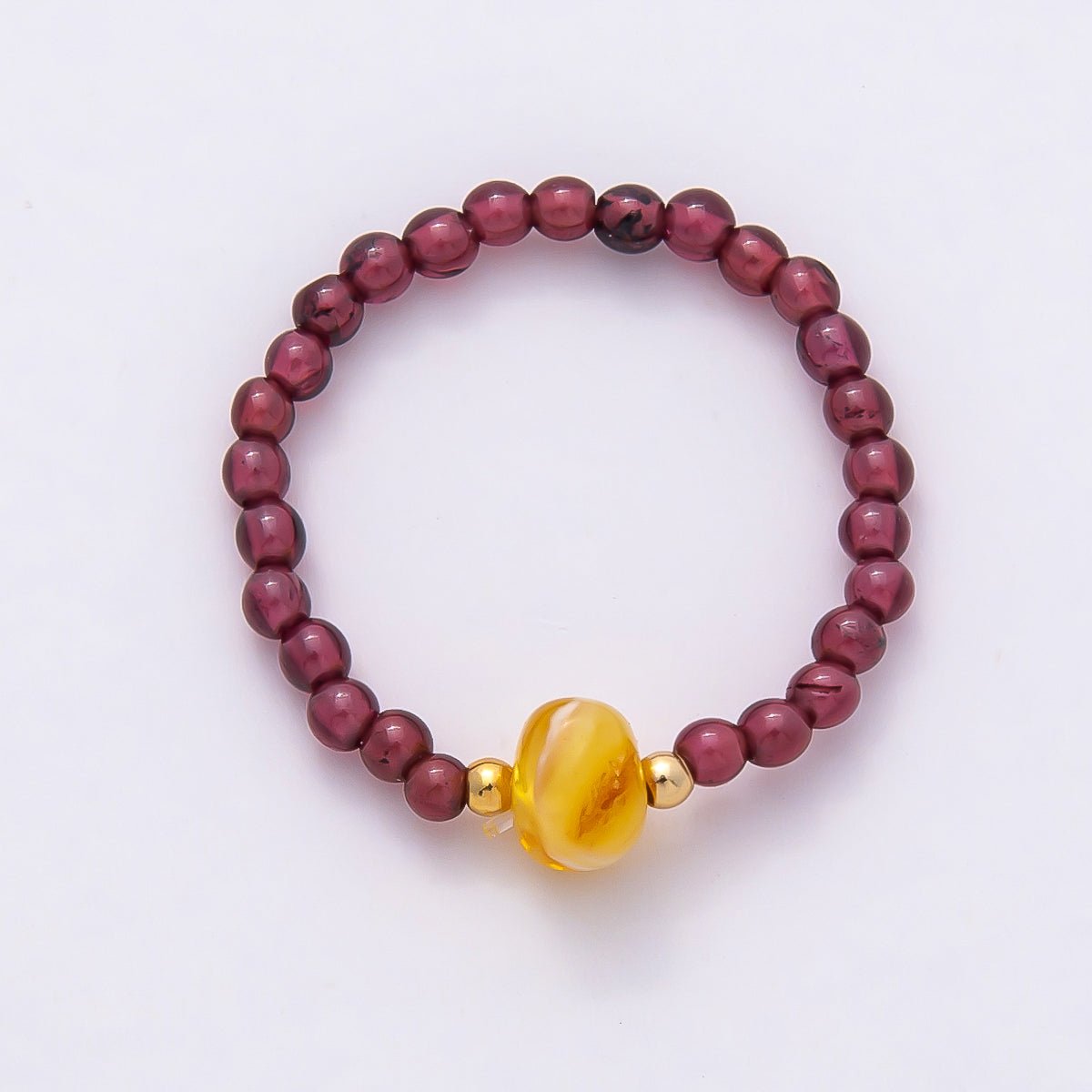 16K Gold Filled Natural Gemstone Round Beaded Elastic Stretch Ring | Rings - 00096 ~ Rings - 00107 - DLUXCA