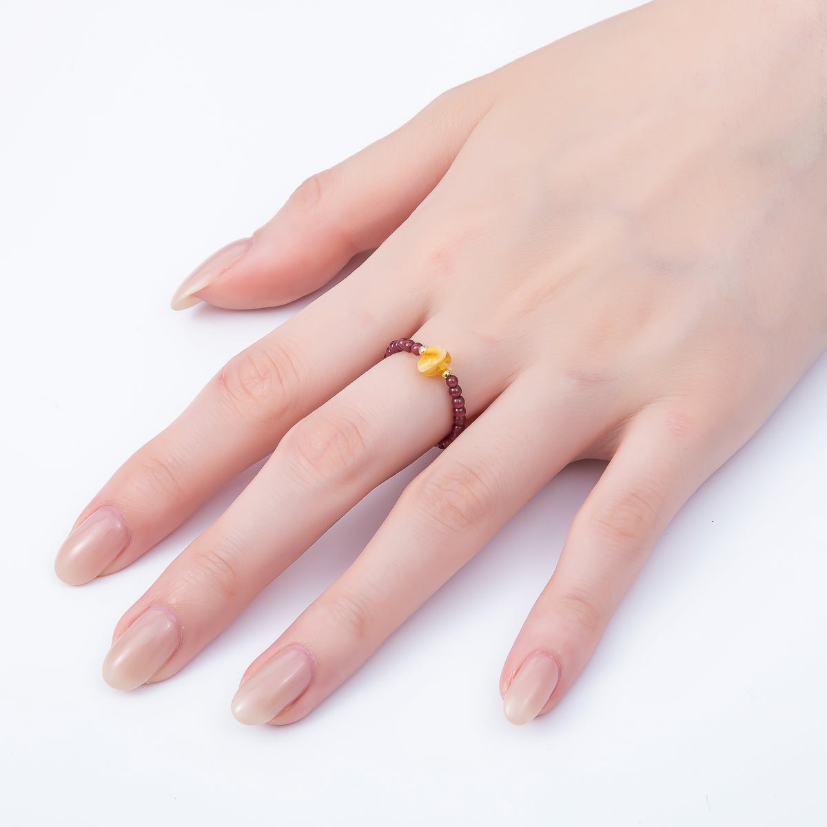 16K Gold Filled Natural Gemstone Round Beaded Elastic Stretch Ring | Rings - 00096 ~ Rings - 00107 - DLUXCA