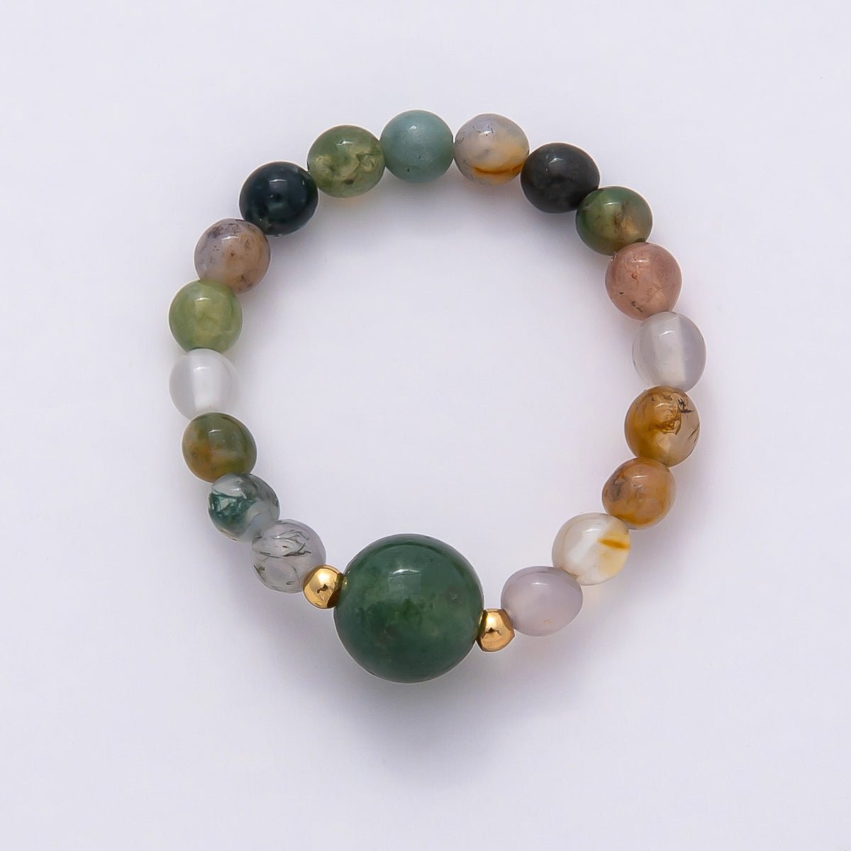 16K Gold Filled Natural Gemstone Round Beaded Elastic Stretch Ring | Rings - 00096 ~ Rings - 00107 - DLUXCA