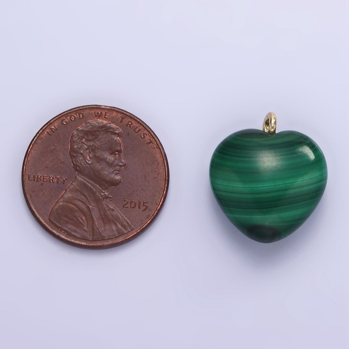 16K Gold Filled Natural Green Malachite Natural Gemstone Heart Charm | AC1368 - DLUXCA