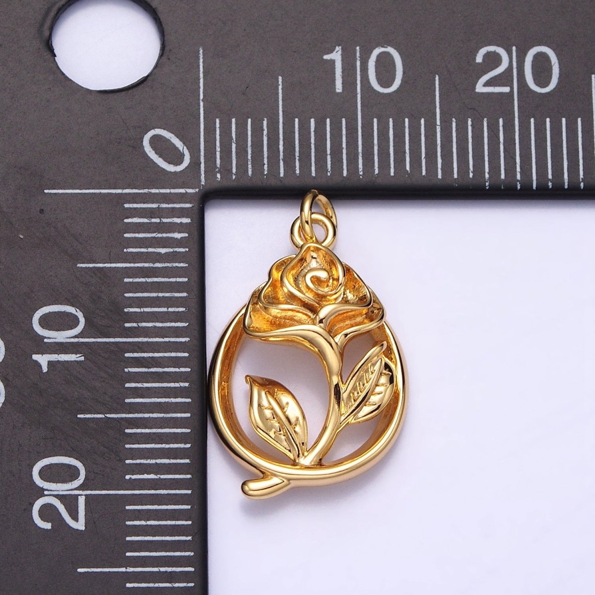 16K Gold Filled Open Flower Rose Charm | AC-477 - DLUXCA