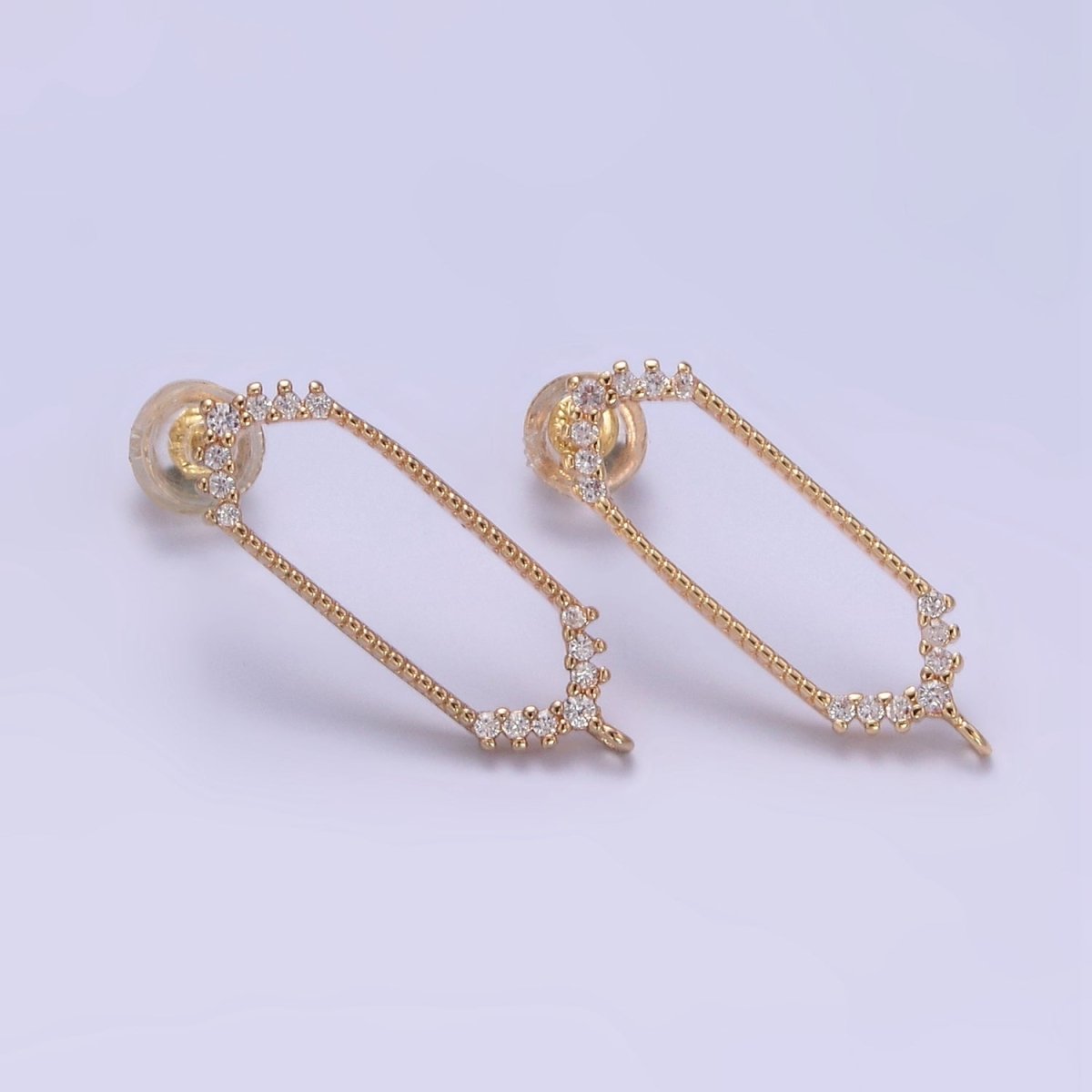 16K Gold Filled Open Hexagon Micro Paved CZ Drop Stud Earrings Findings | Z818 - DLUXCA