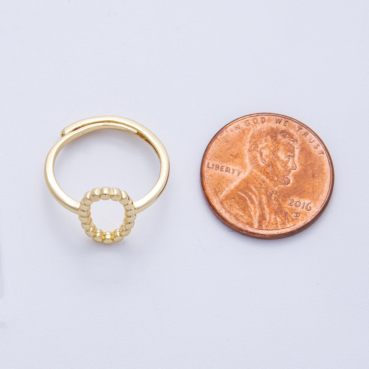 16K Gold Filled Open Minimalist Beaded Oval Adjustable Ring | RINGS - 00043 - DLUXCA