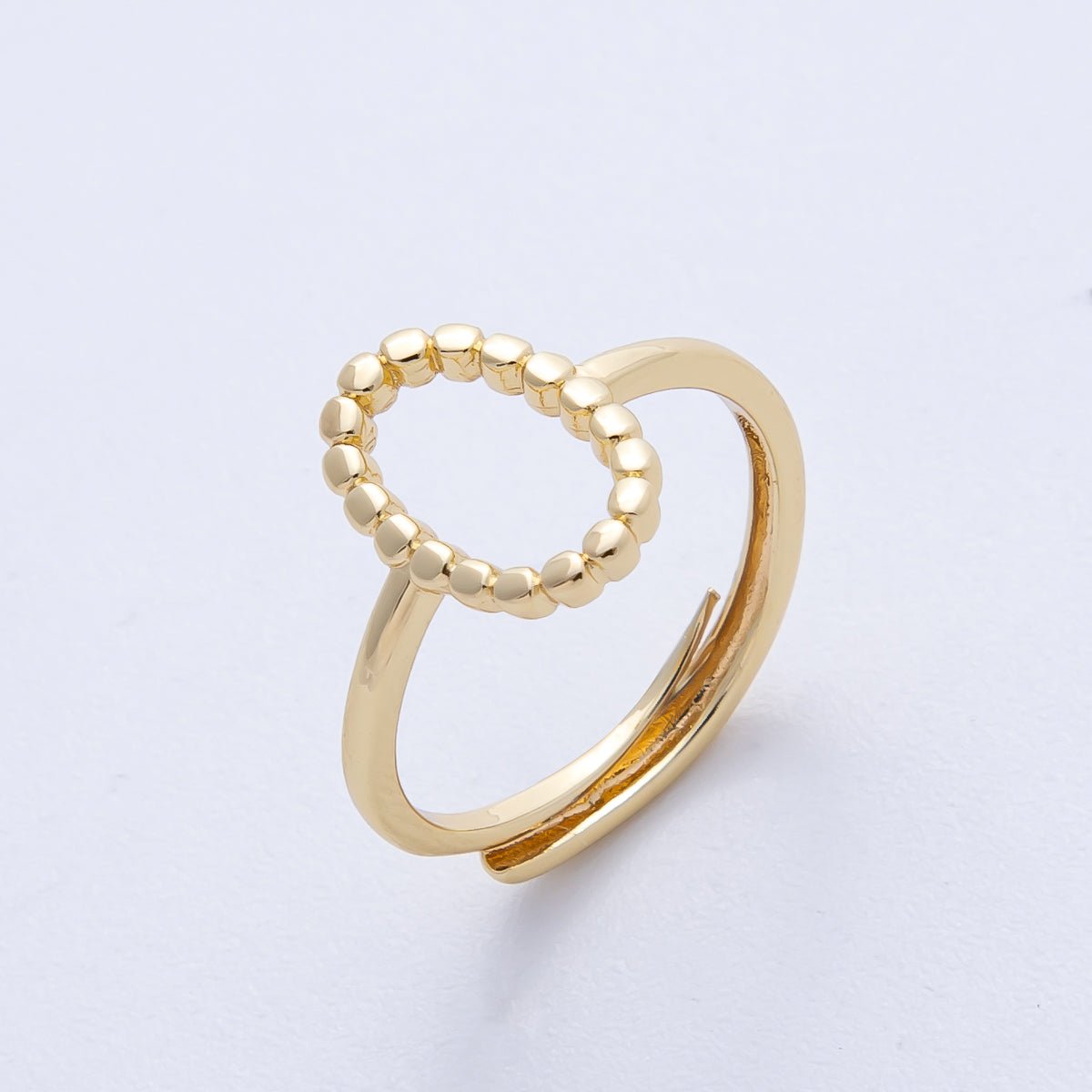 16K Gold Filled Open Minimalist Beaded Oval Adjustable Ring | RINGS - 00043 - DLUXCA