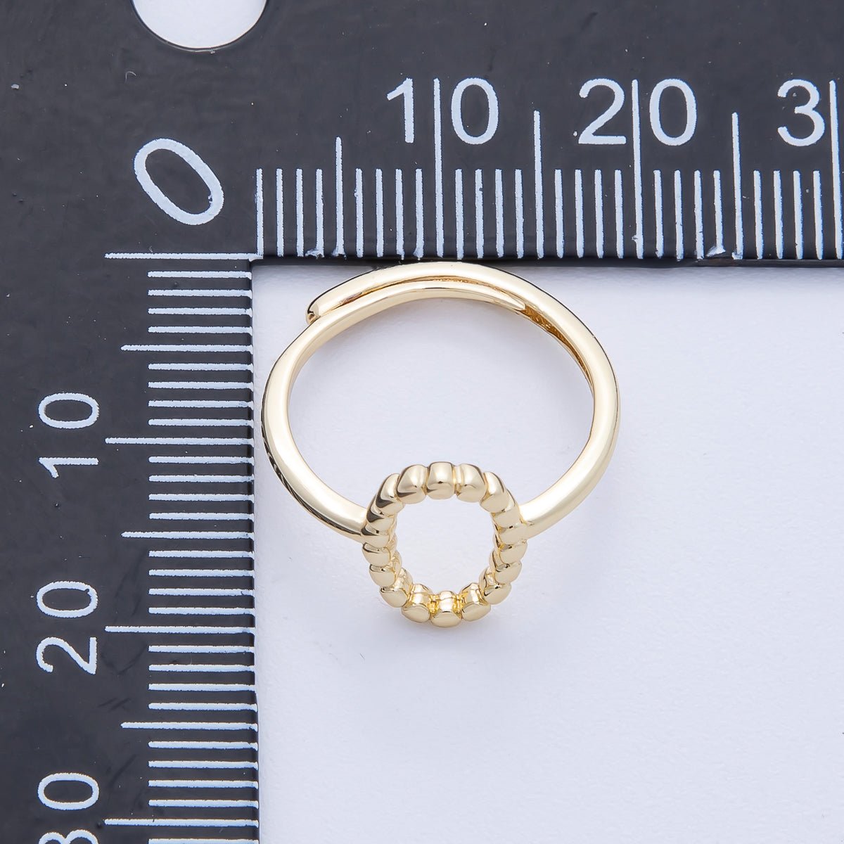 16K Gold Filled Open Minimalist Beaded Oval Adjustable Ring | RINGS - 00043 - DLUXCA