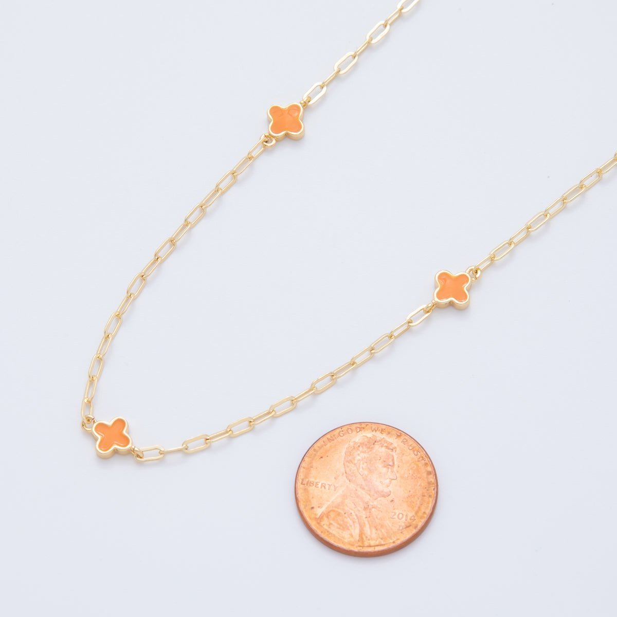 16K Gold Filled Orange Quatrefoil Enamel Paperclip Unfinished Chain by Yard | Roll - 1594 - DLUXCA